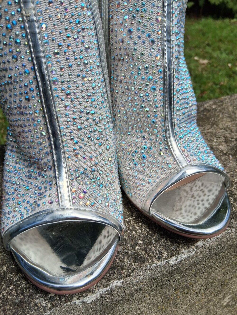 Madden Girl Blue Silver Crystals Ankle Sandals - Sexy - Size 8 Peep-Toe Heels - Picture 5 of 13